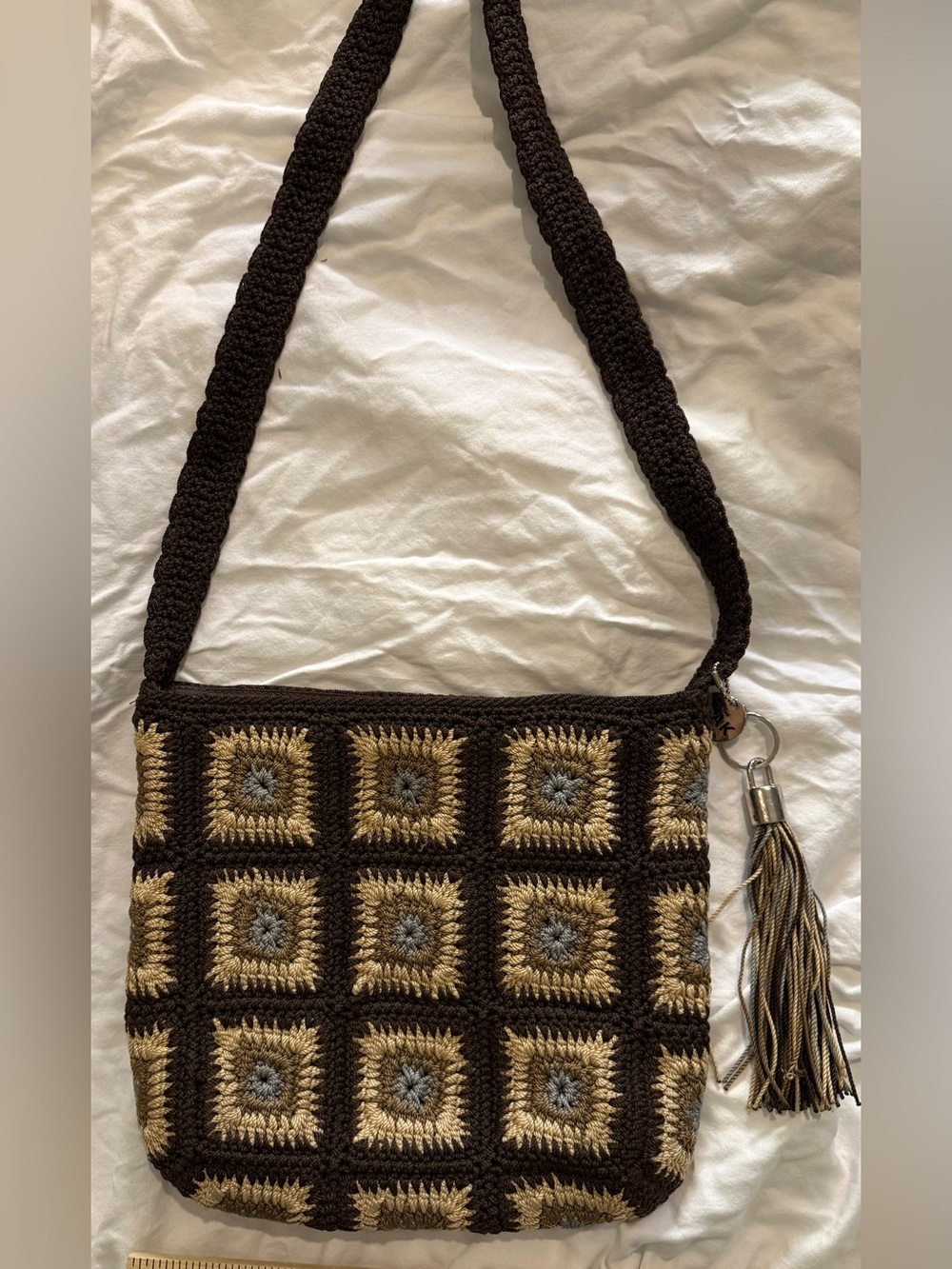 Stunning Fall Colors Crocheted Crossbody Bag with Tassle